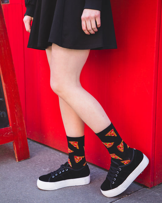 Pizza Slice Bamboo Blend Crew Socks : Color: Black