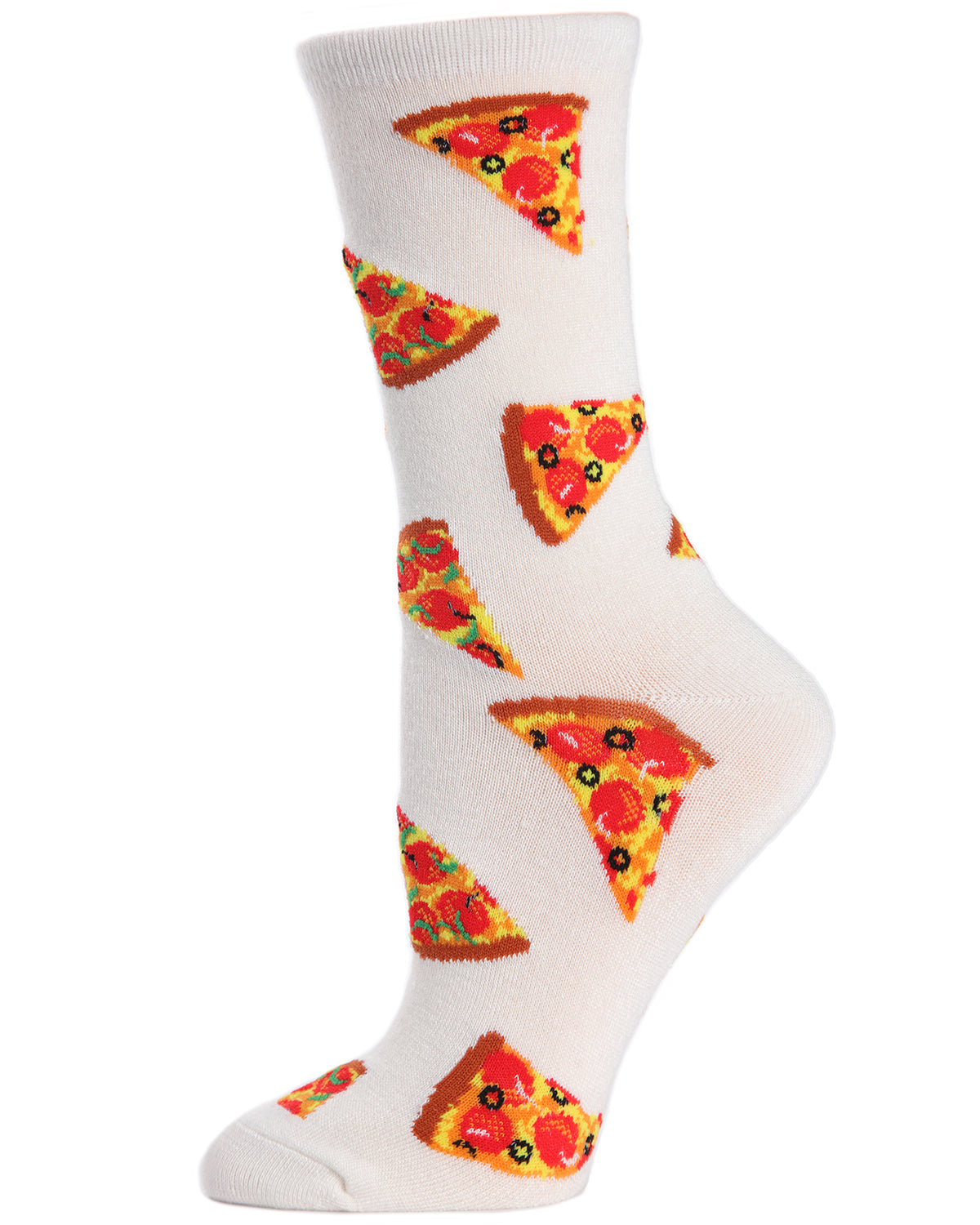 Pizza Slice Bamboo Blend Crew Socks : Color: Ivory