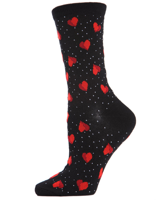 Floating Hearts Bamboo Blend Crew Socks : Color: Black