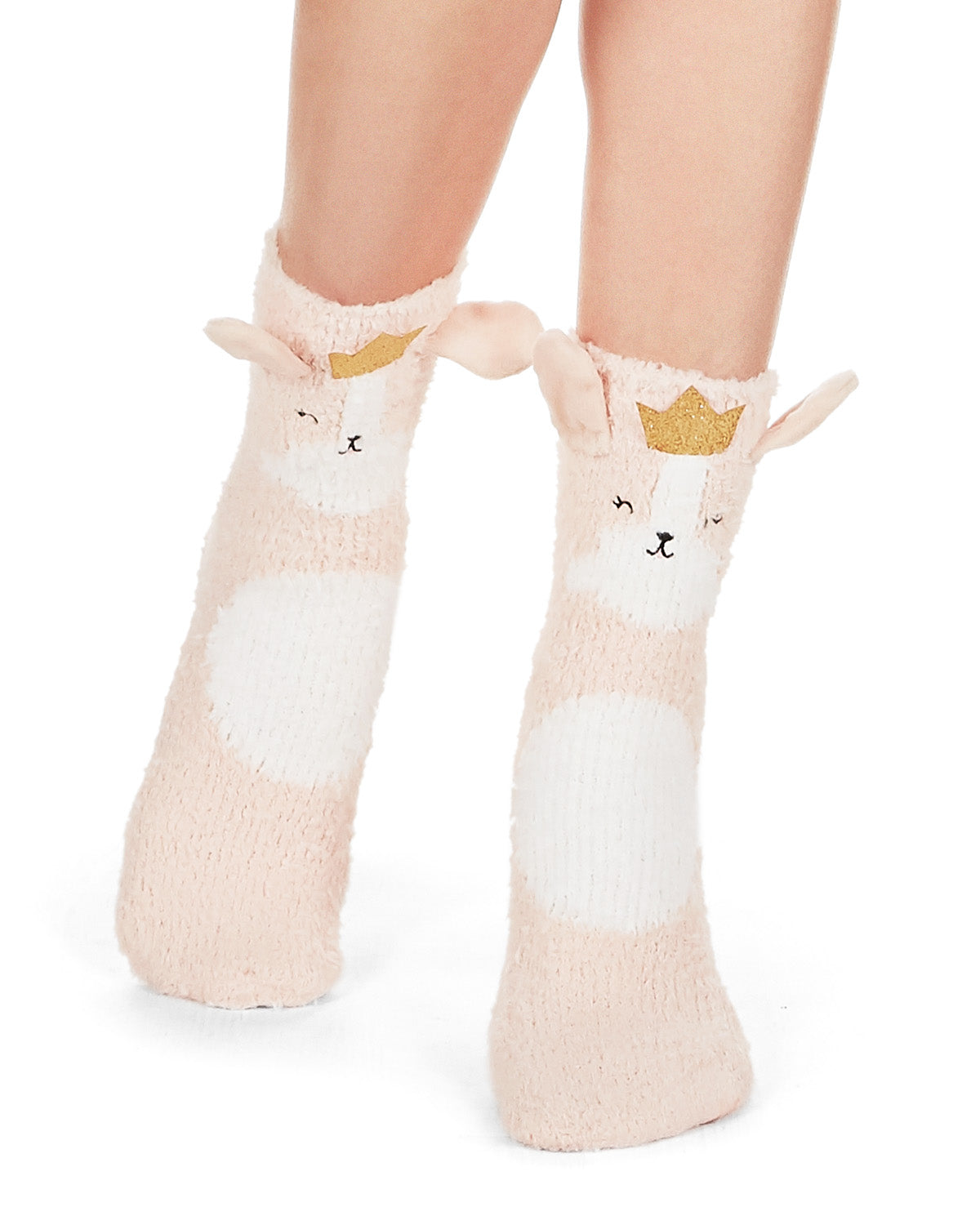 Princess Critter Plush Non-Skid Crew Socks : Color: Cream