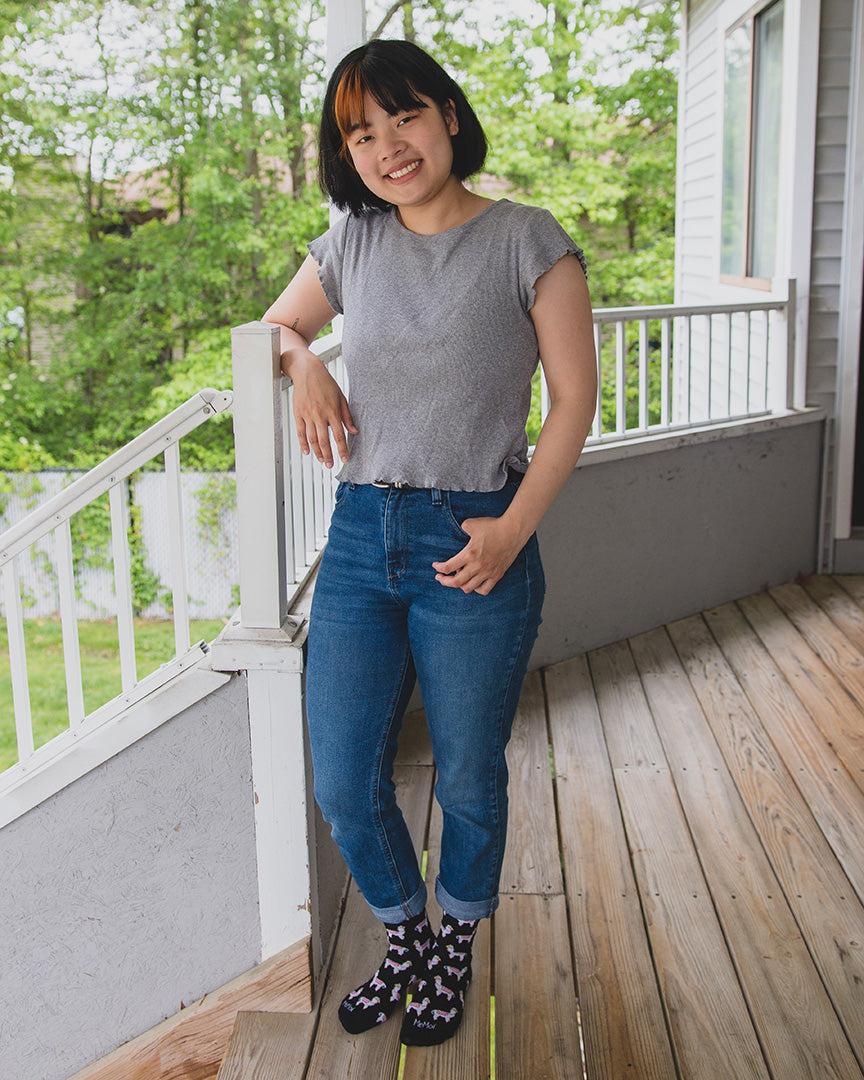 Llamas Bamboo Blend Crew Socks : Color: Black