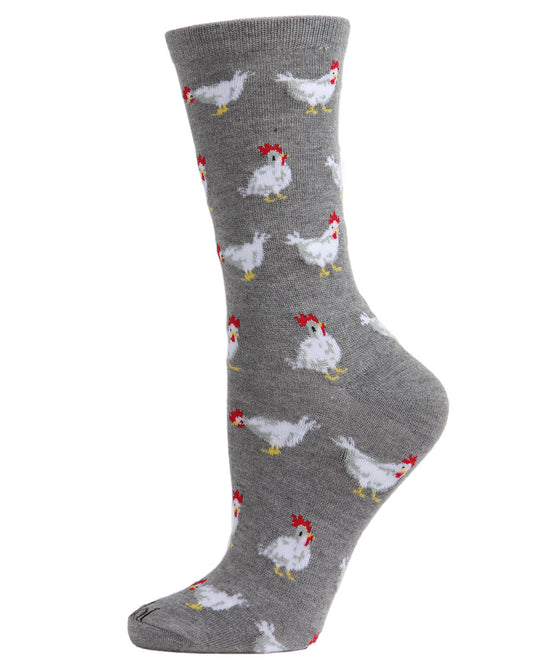 Chickens Bamboo Blend Crew Socks : Color: Medium Gray Heather