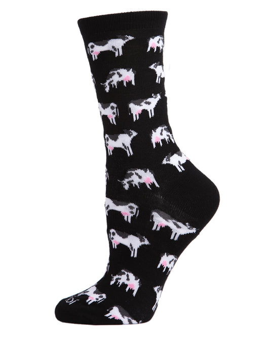 Cool Cows Bamboo Blend Crew Socks : Color: Black