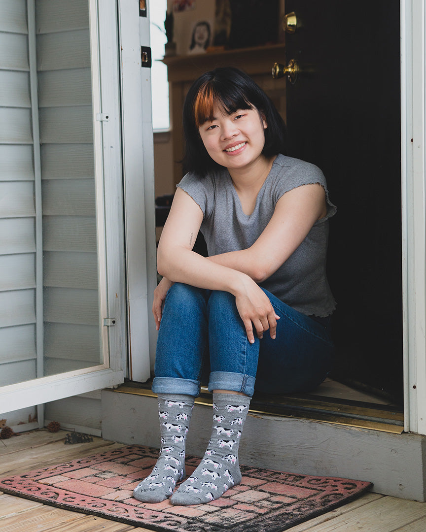 Cool Cows Bamboo Blend Crew Socks : Color: Medium Gray Heather