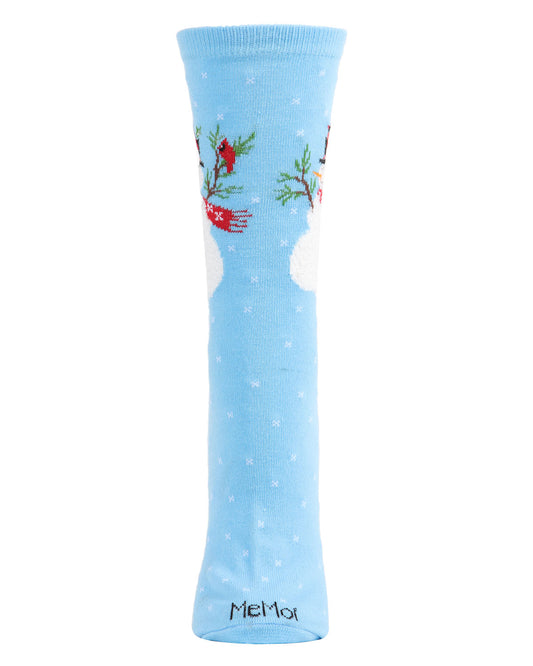 Women's Polka Dot Snowman Festive Crew Socks : Color: Blue
