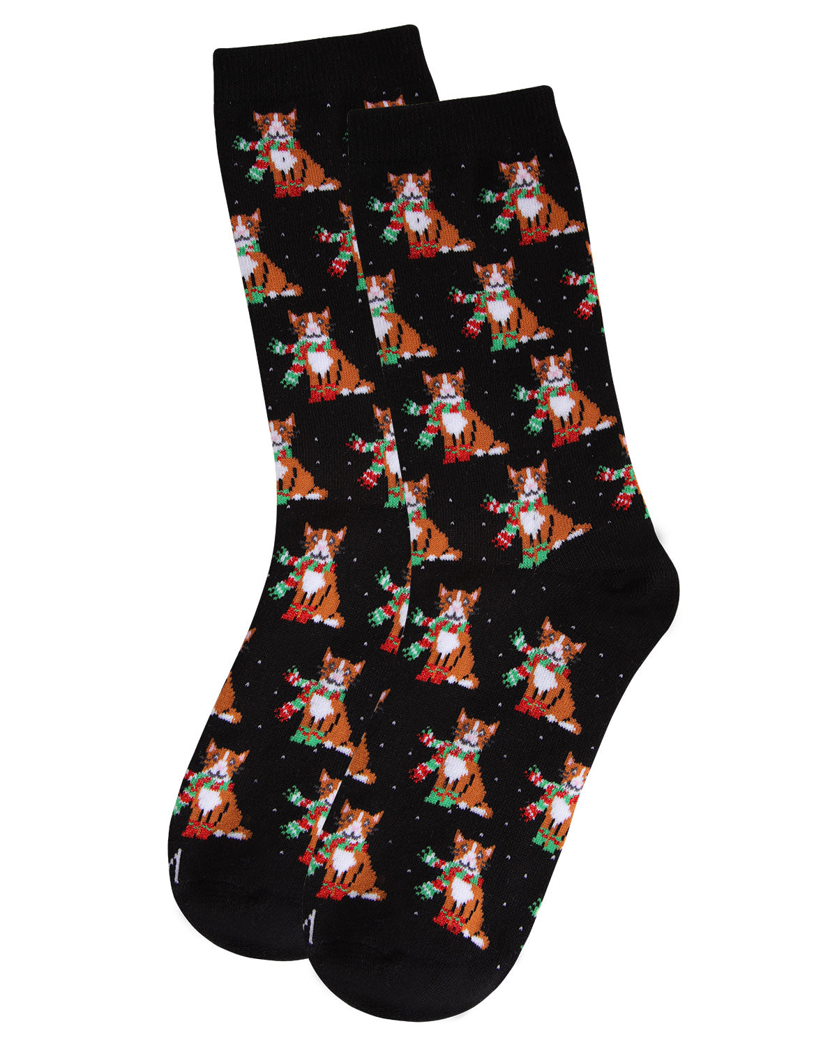 Women's Cozy Cat Holiday Crew Socks : Color: Green