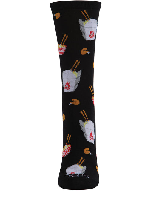 Let’s Order Takeout Bamboo Blend Crew Socks : Color: Black