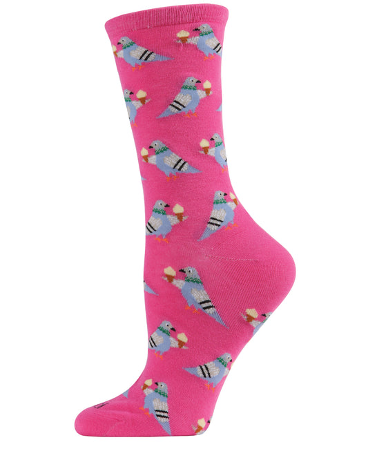 Feed the NYC Pigeons Bamboo Blend Crew Socks : Color: Carmine Rose