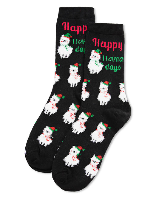 Women's Happy Llama Days Novelty Christmas Socks : Color: Black