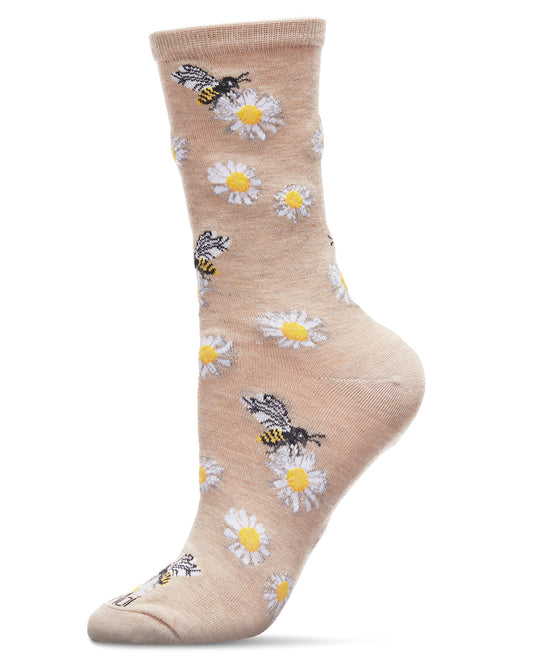 Daisy Bees Bamboo Blend Crew Sock : Color: Oatmeal Heather