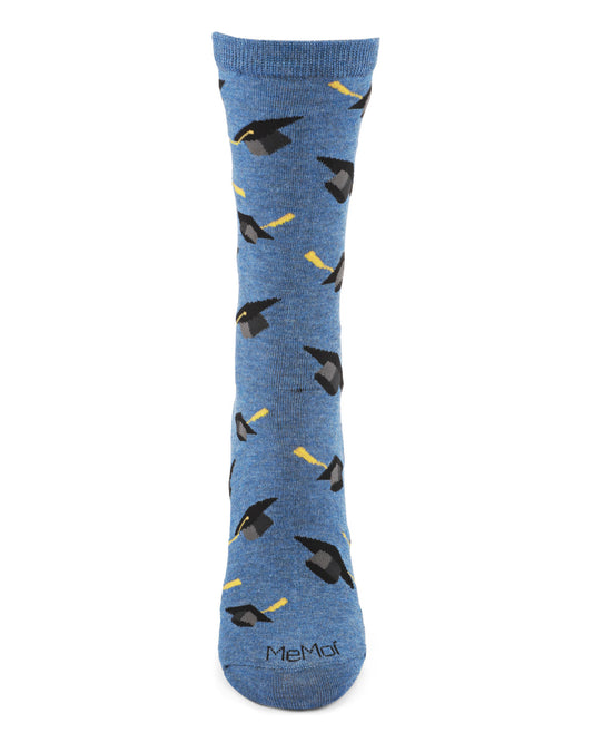 Graduation Cap Bamboo Blend Crew Sock : Color: Denim Heather