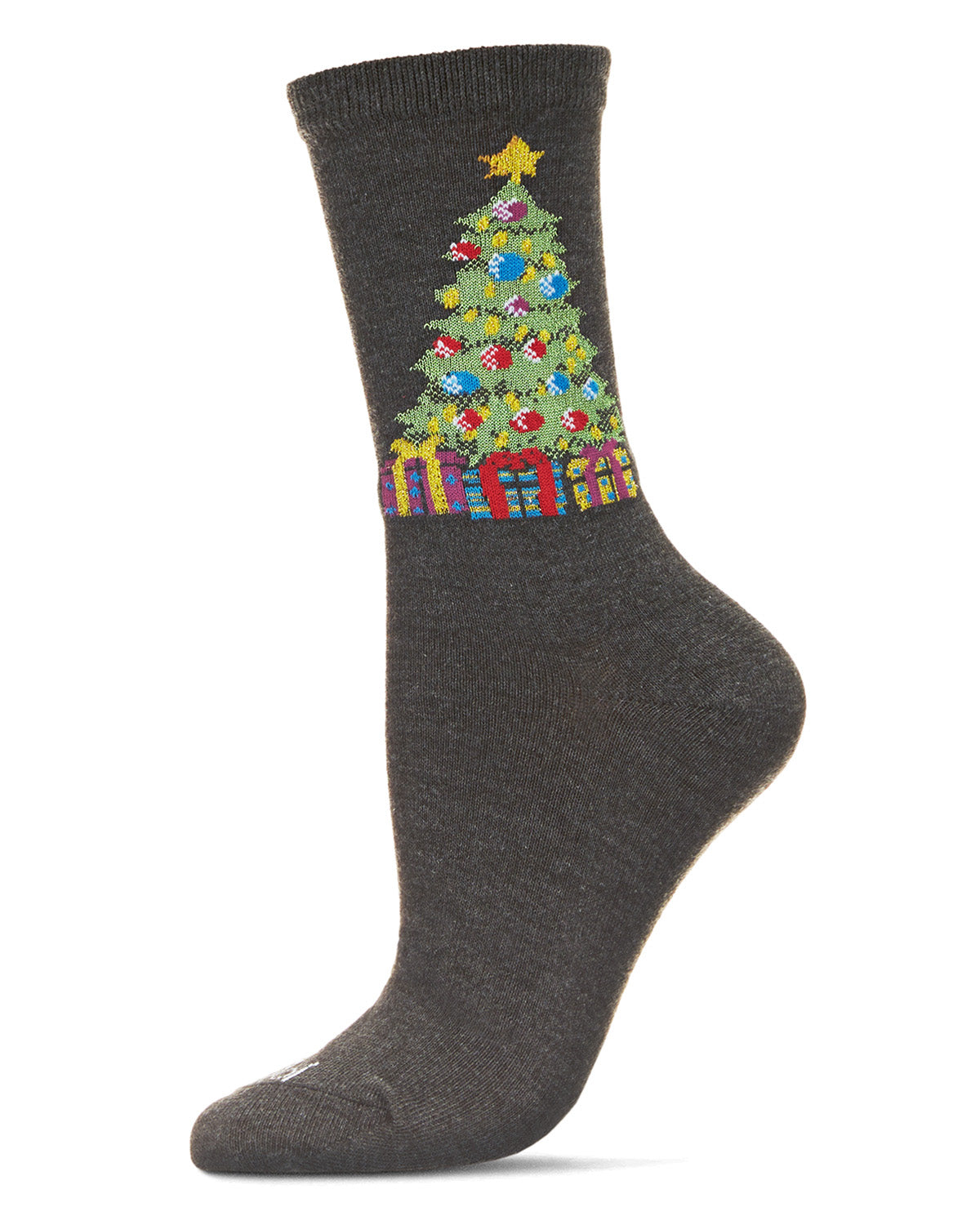 Women's Christmas Tree & Presents Holiday Crew Socks : Color: Charcoal Heather