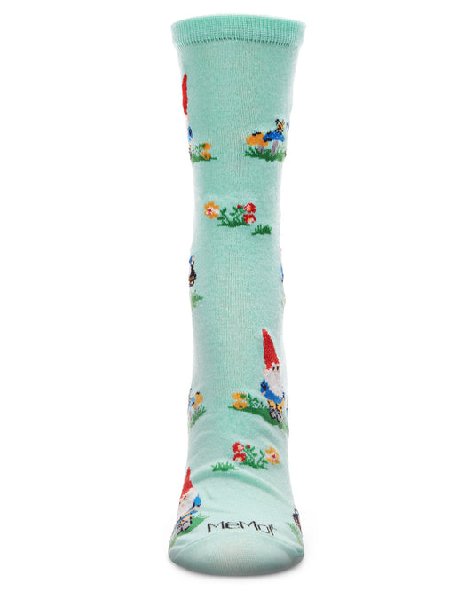 Gnome Invasion Bamboo Blend Crew Socks : Color: Seafoam