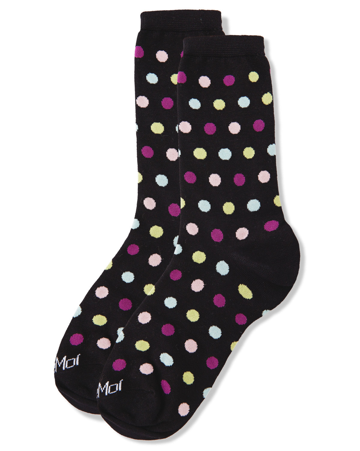 Multicolor Polka Dots Bamboo Blend Crew Sock : Color: Black