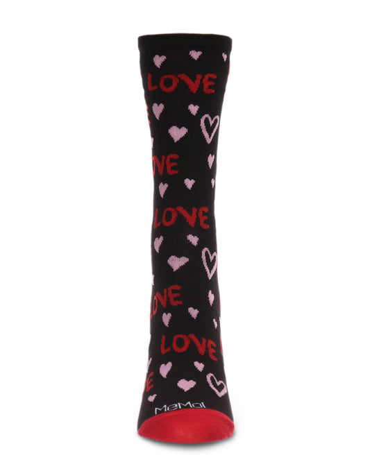 Women's Love and Hearts Bamboo Blend Crew Socks : Color: Black