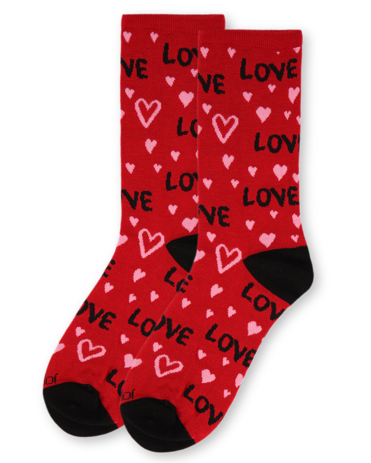 Women's Love and Hearts Bamboo Blend Crew Socks : Color: Black