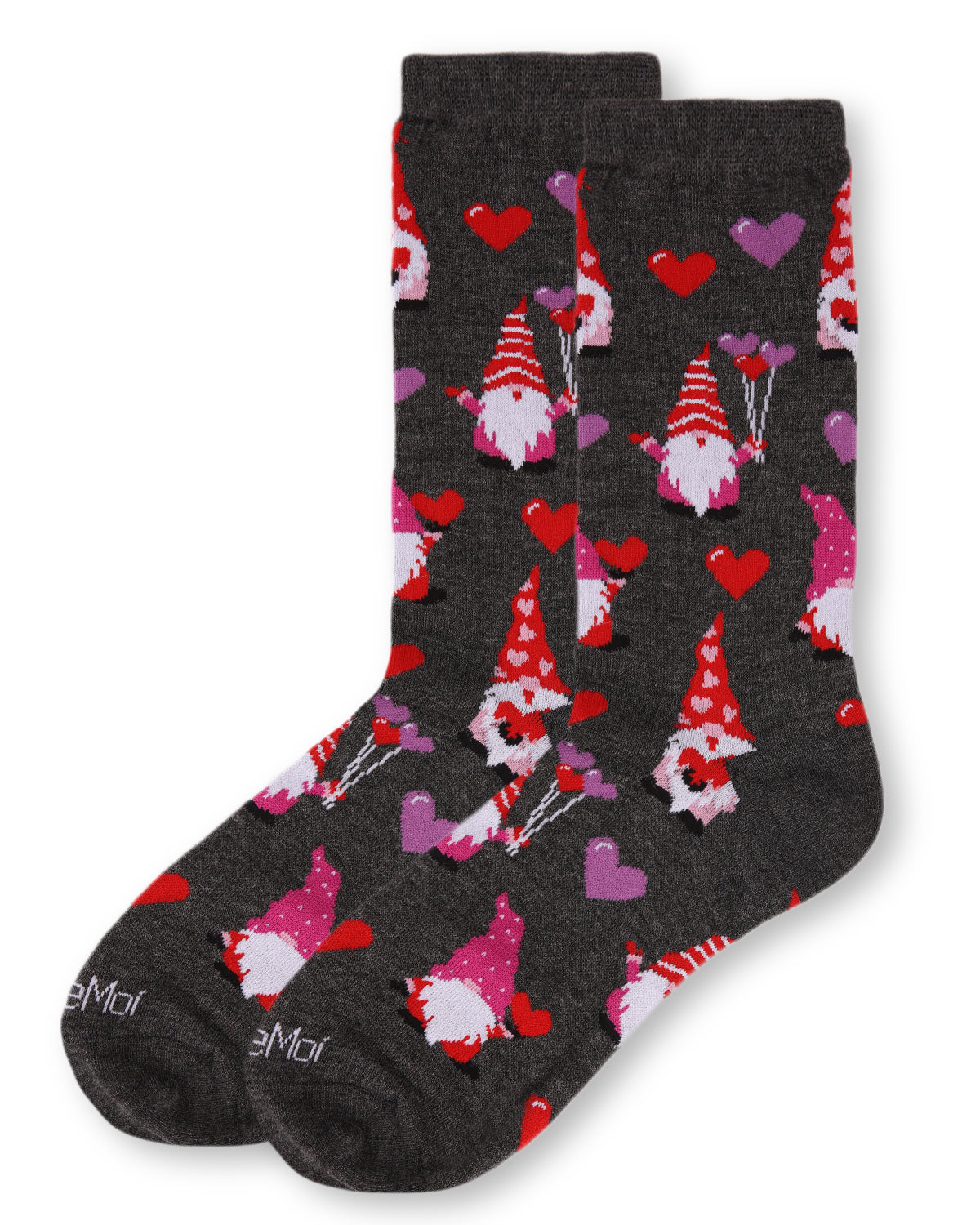 Gnomes In Love Bamboo Blend Crew Sock : Color: Charcoal Heather