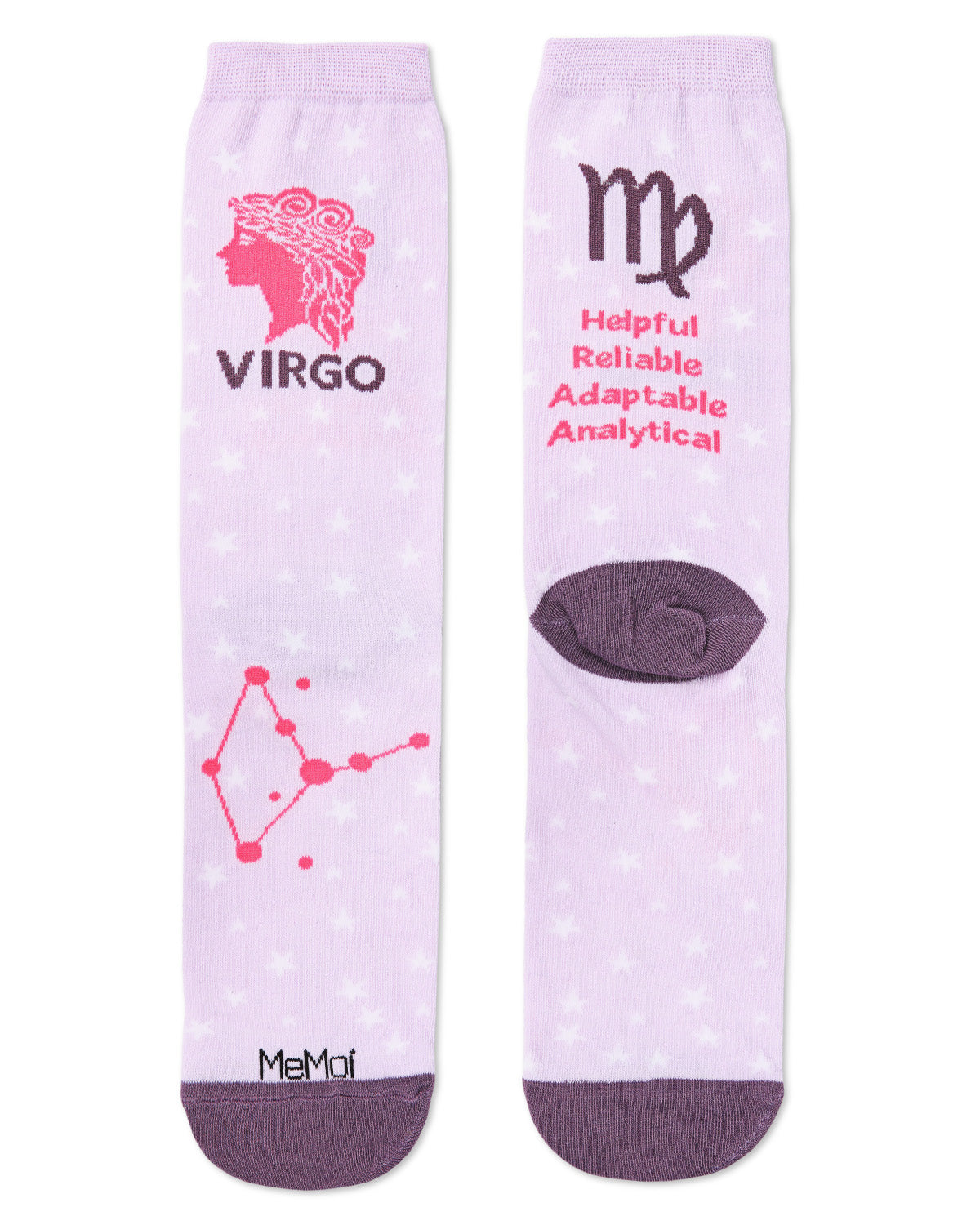 Women's Virgo Zodiac Sign Crew Socks : Color: Lavender
