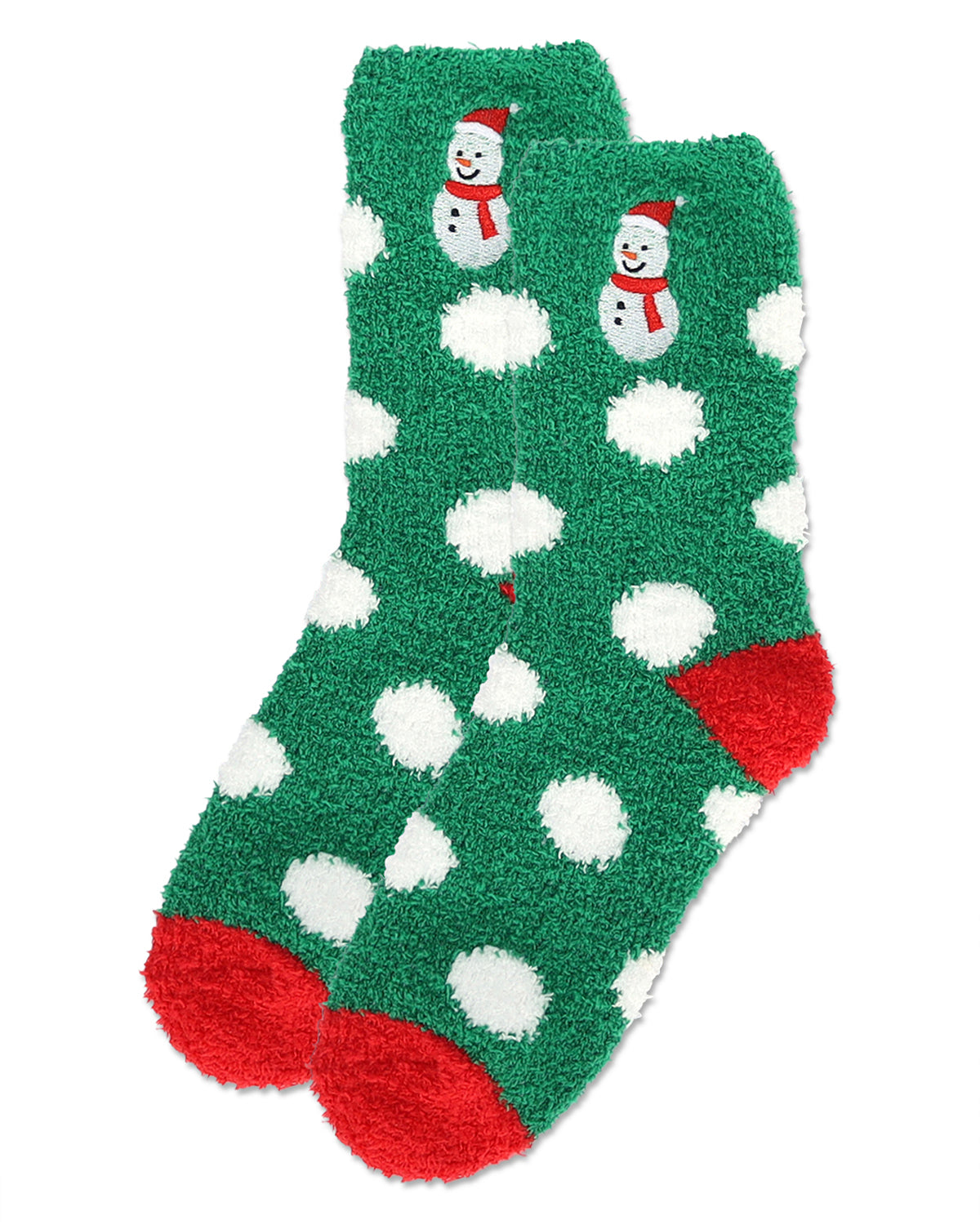 Women's Polka Dot Snowman Embroidery Cozy Crew Socks : Color: Green