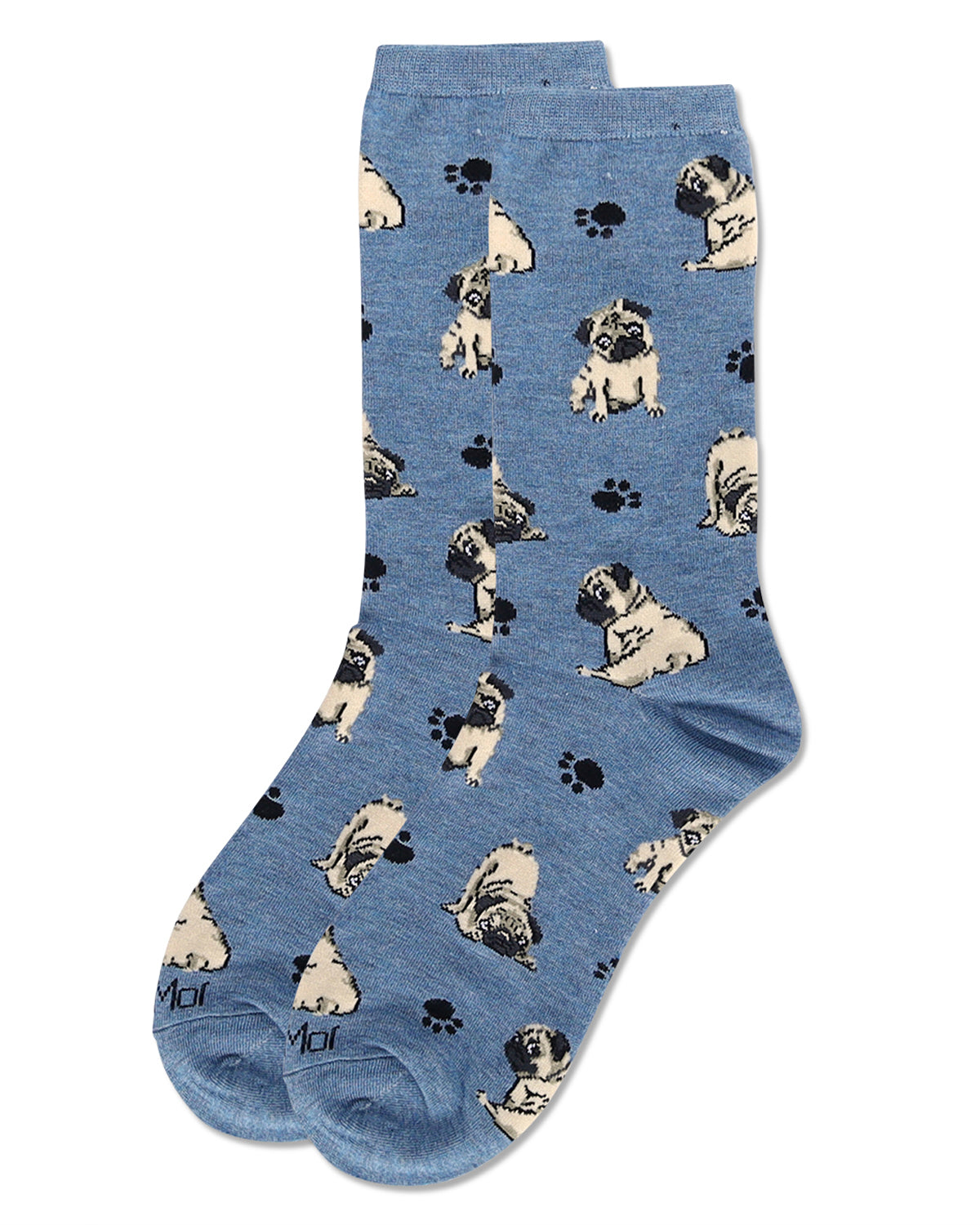 Women's Pugs Bamboo Crew Socks : Color: Denim Heather
