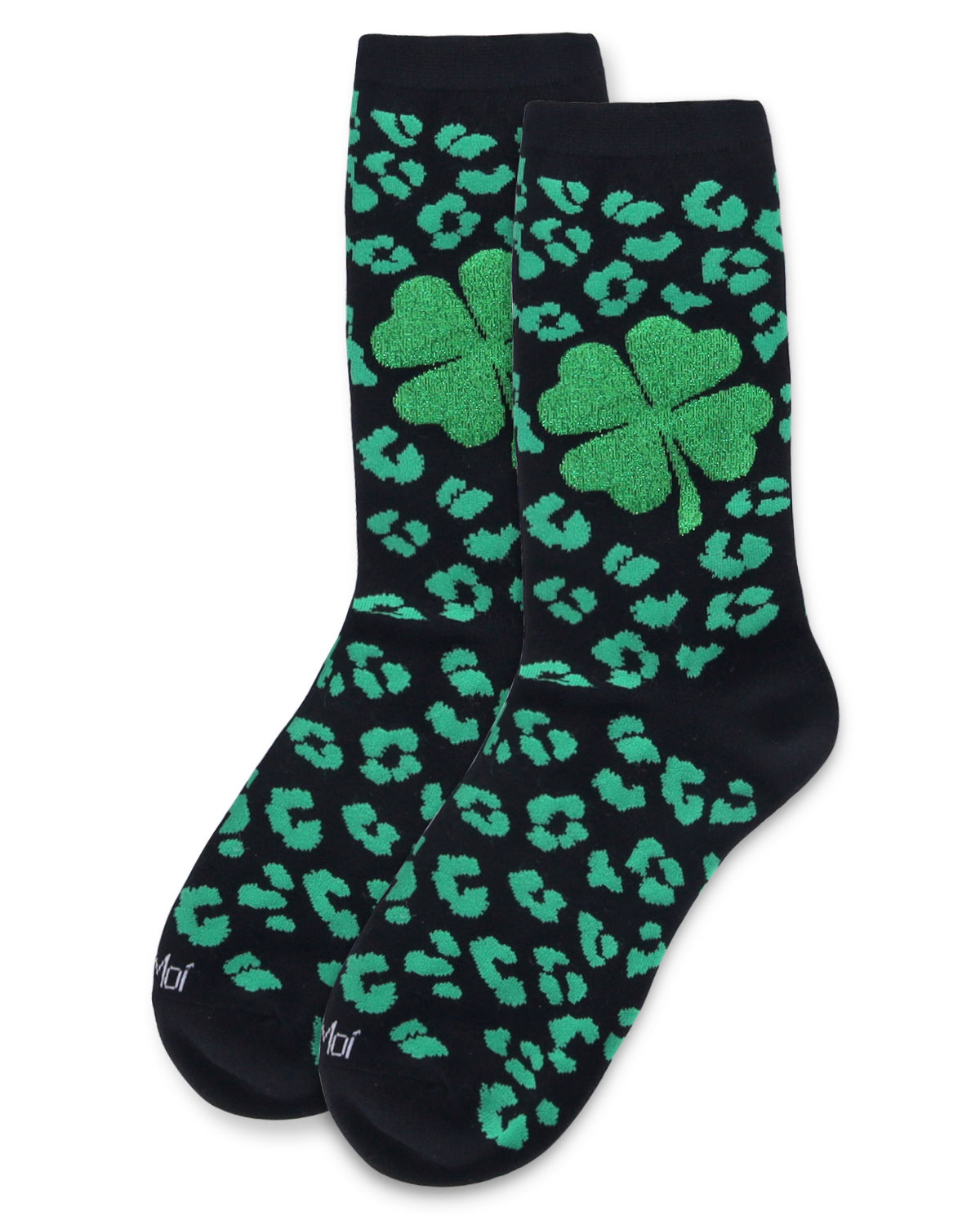 Women's Leopard Clover Bamboo Crew Socks : Color: Black