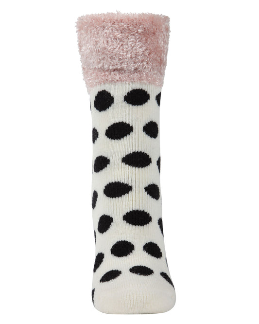 Women's Polka Dot Plush Cabin Socks : Color: Ivory