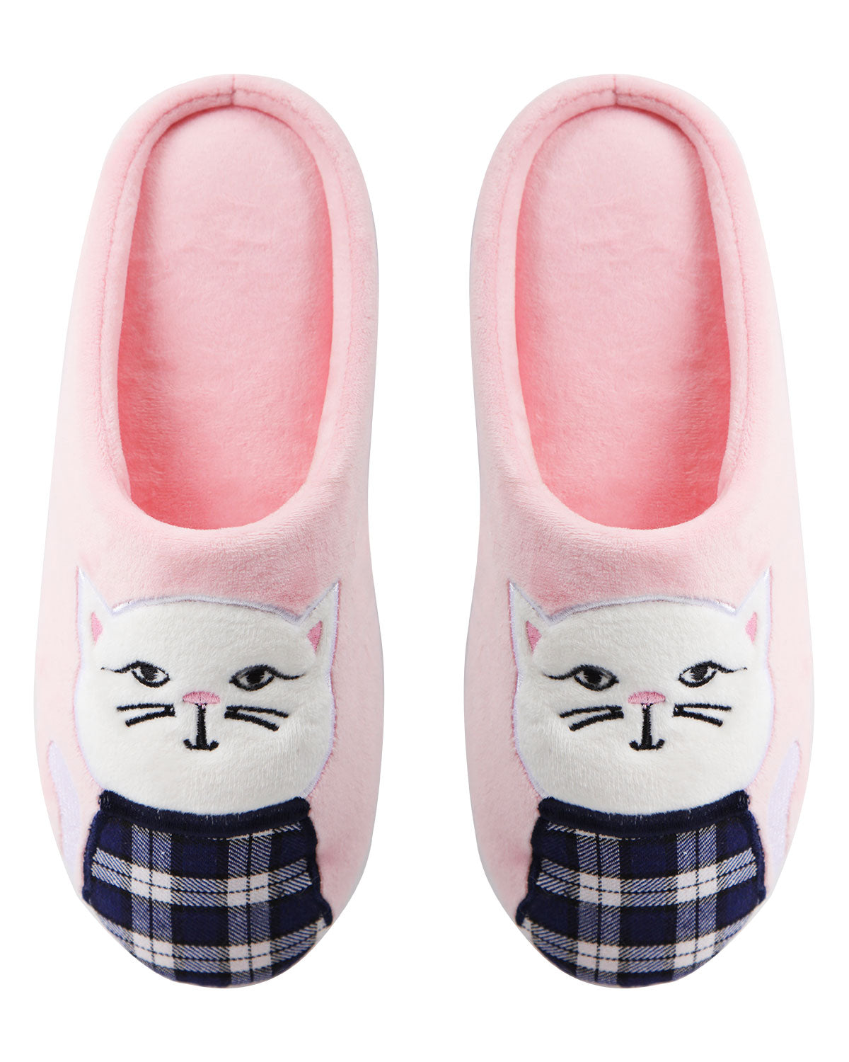 Women's Plaid Cat Plush Hard Bottom Slippers : Color: Pink