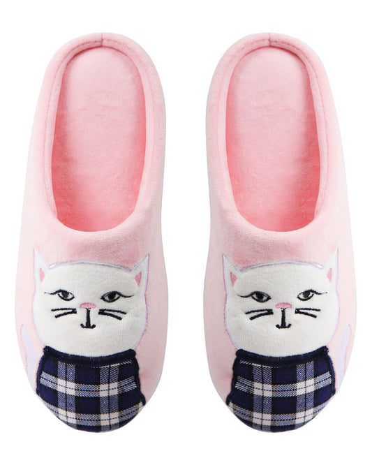 Women's Plaid Cat Plush Hard Bottom Slippers : Color: Pink