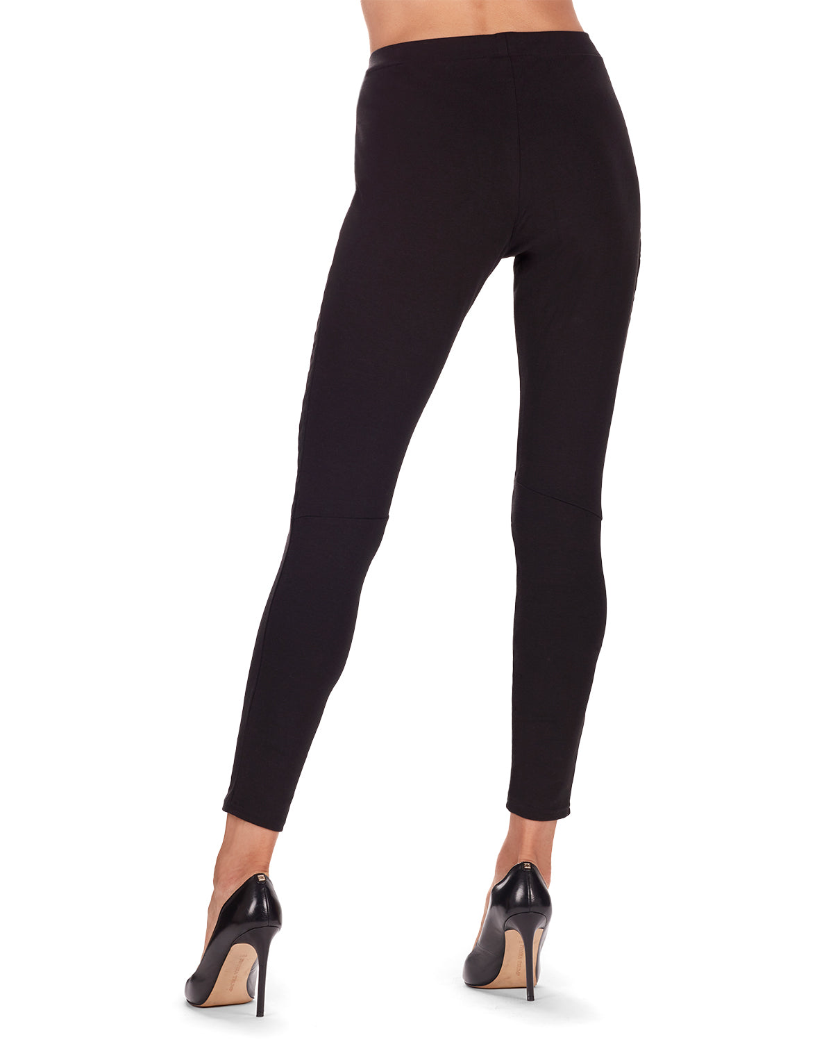 Quilted Patch Cotton Blend Mid Rise Fashion Leggings : Color: Black