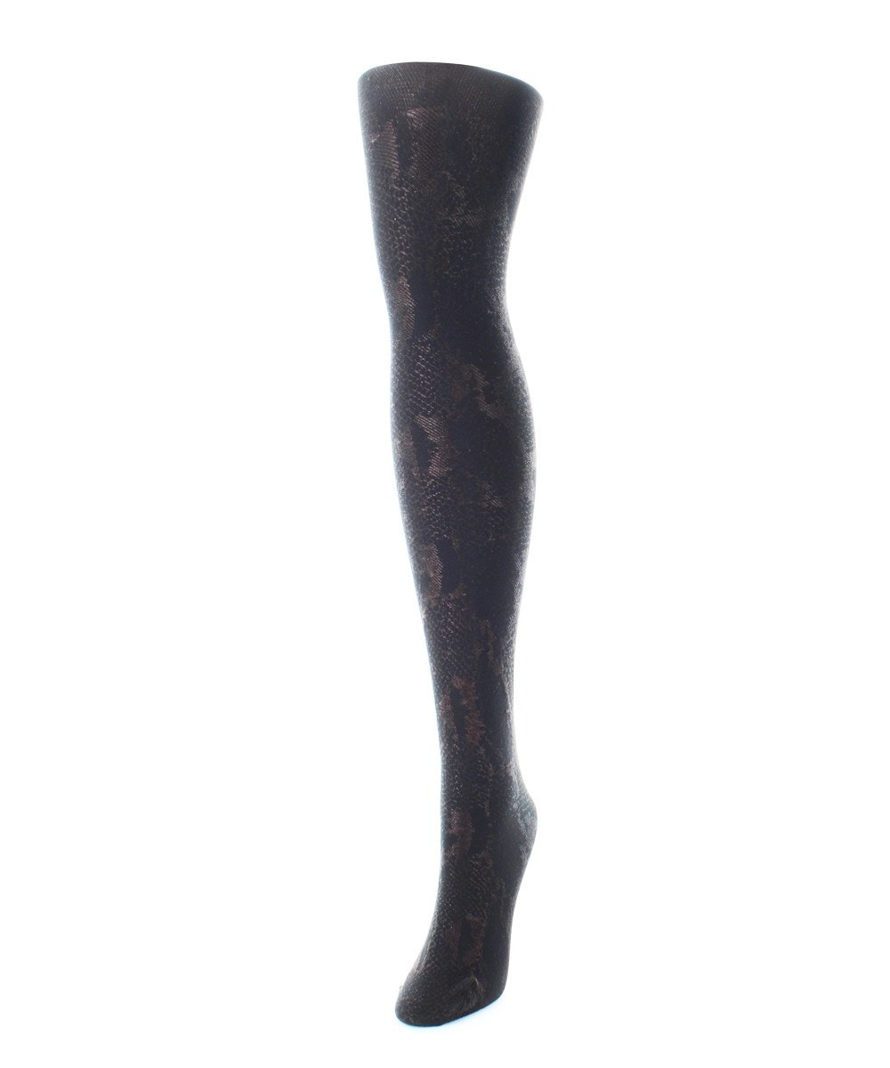 Women's Glitzy Python Opaque Nylon Tights : Color: Black