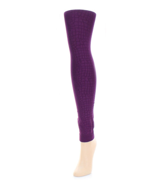 Women's Snakeskin Fleece Lined Footless Winter Tights : Color: Eggplant