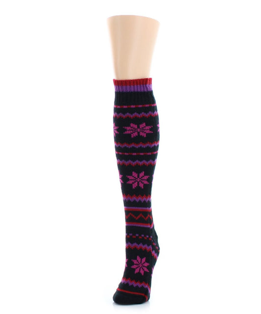 Flaketion Knit Knee High Flower Socks : Color: Black