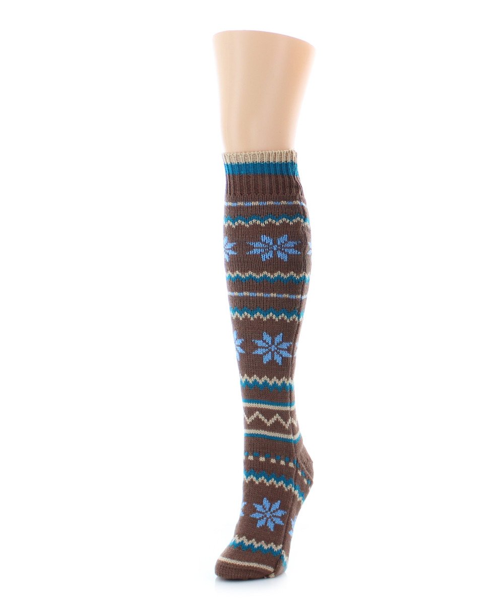 Flaketion Knit Knee High Flower Socks : Color: Brown