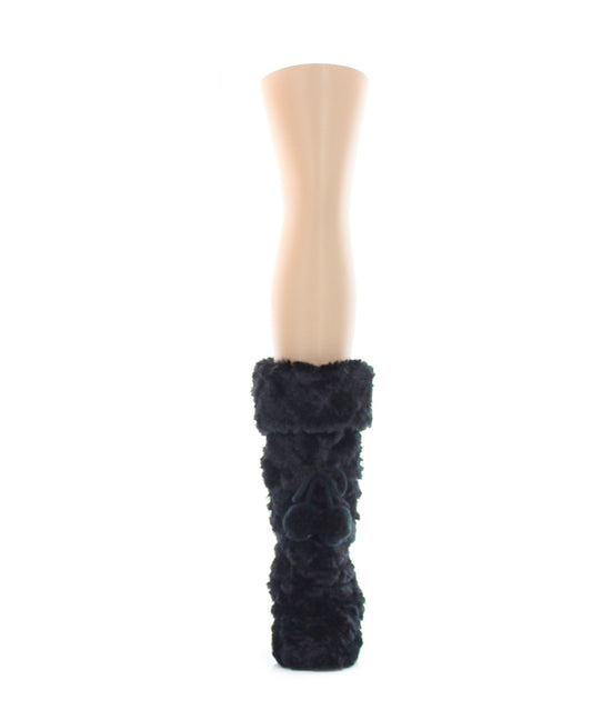 Fuzzy Wuzzy Diamond Knit PomPom Slippers : Color: Black