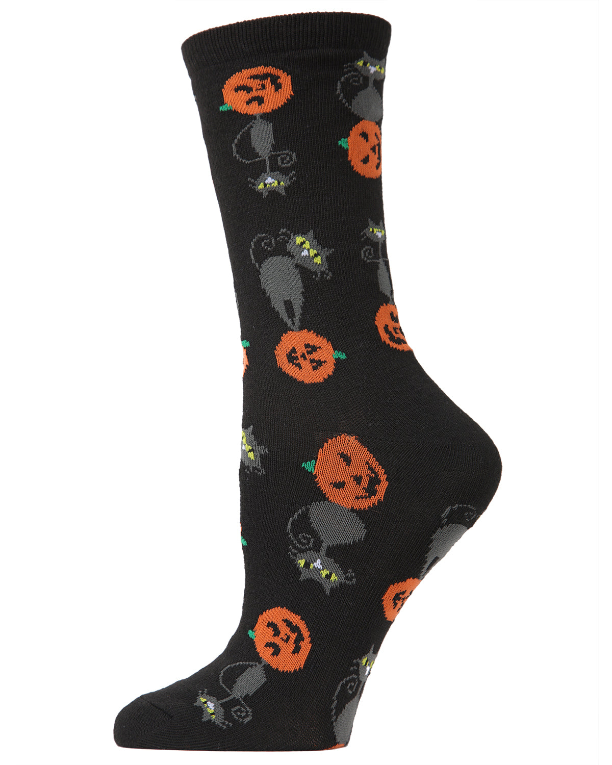 Halloween Pumpkin Cat Crew Socks : Color: Black