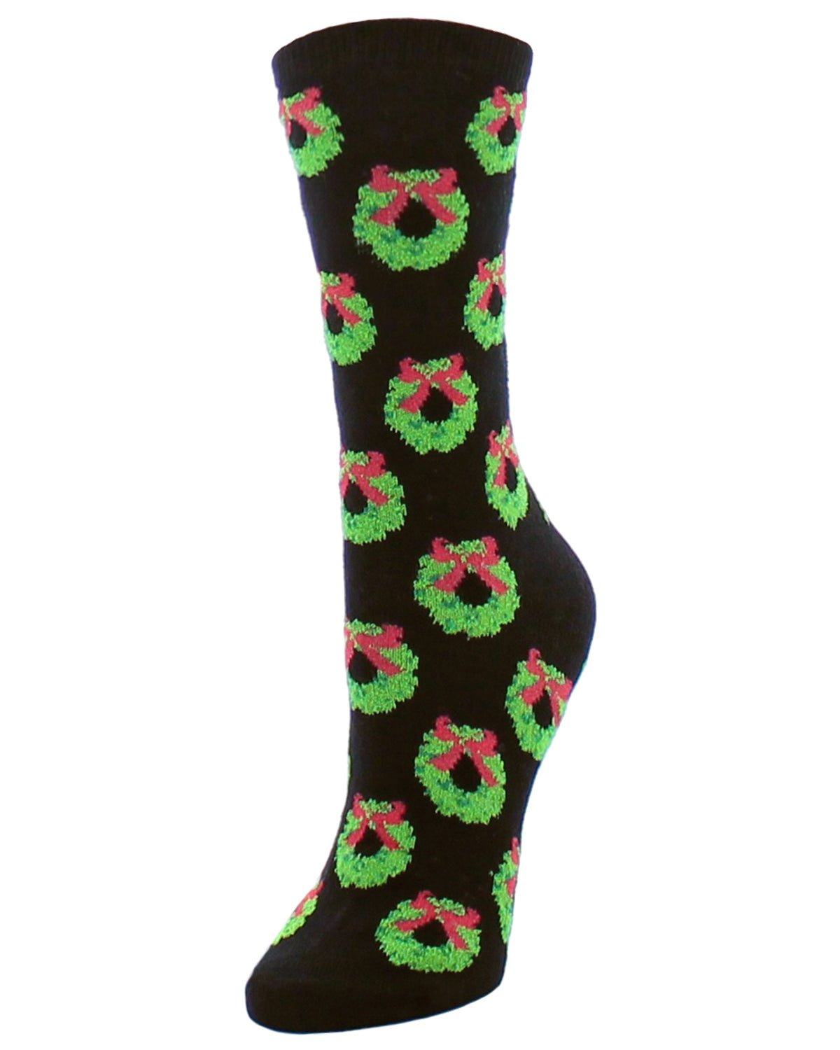 Women's Wreath Christmas Crew Socks : Color: Black