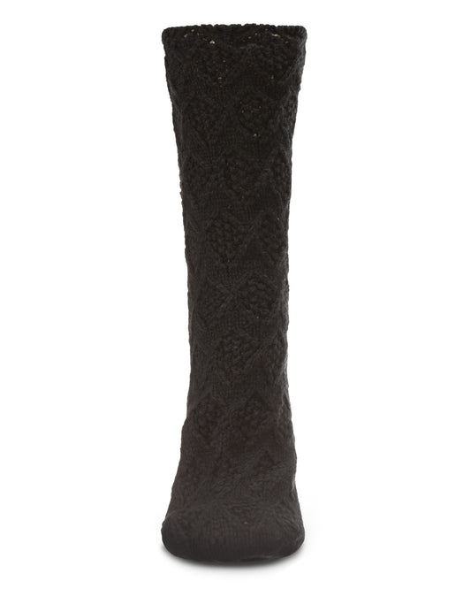Weaved Flower Chunky Knit Crew Sock : Color: Black