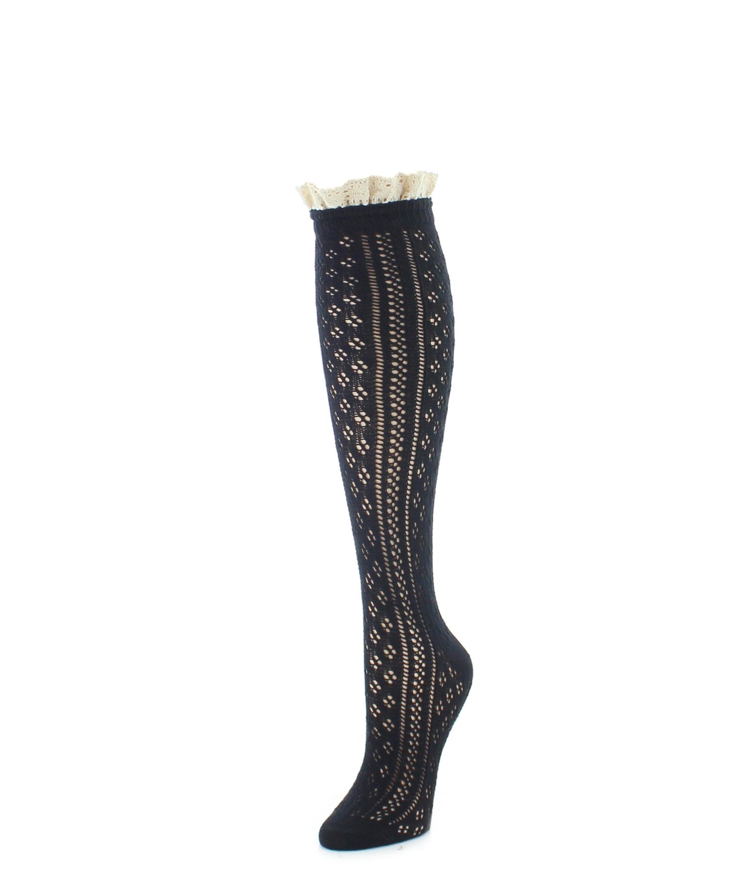 Sexy Lace Open Knit Knee High Socks : Color: Black
