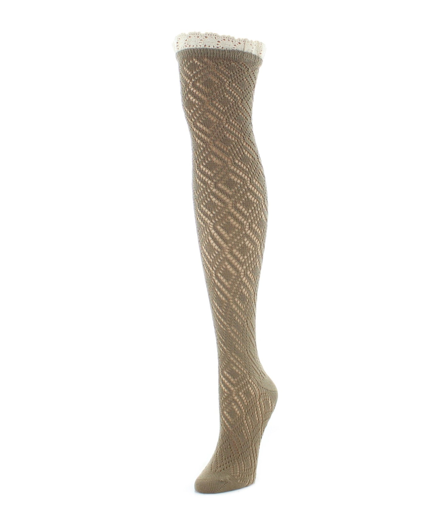 Women's Diamond Open Knit Over The Knee Socks : Color: Taupe