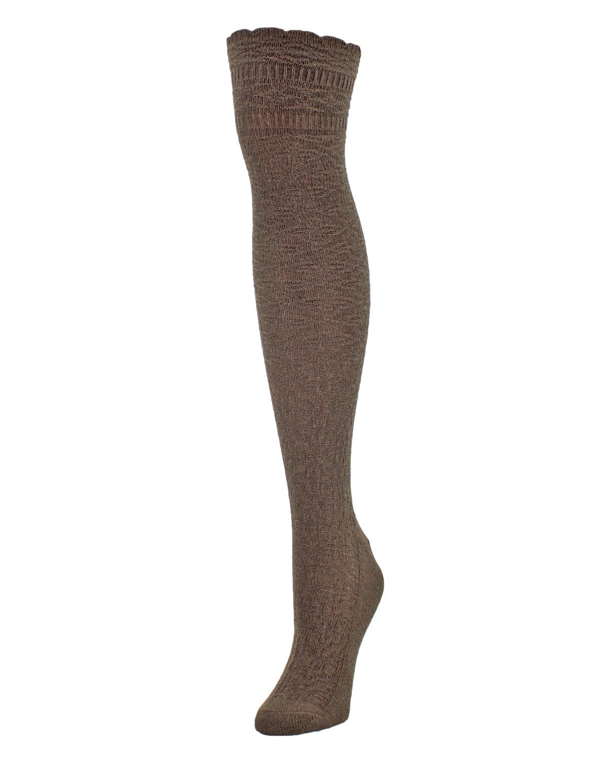 Fine Crosshatch Cotton Blend Over The Knee Socks : Color: Brown Heather