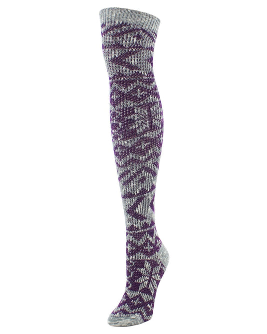Snowflake N' Stripes Cotton Blend Over The Knee Socks : Color: Medium Gray Heather