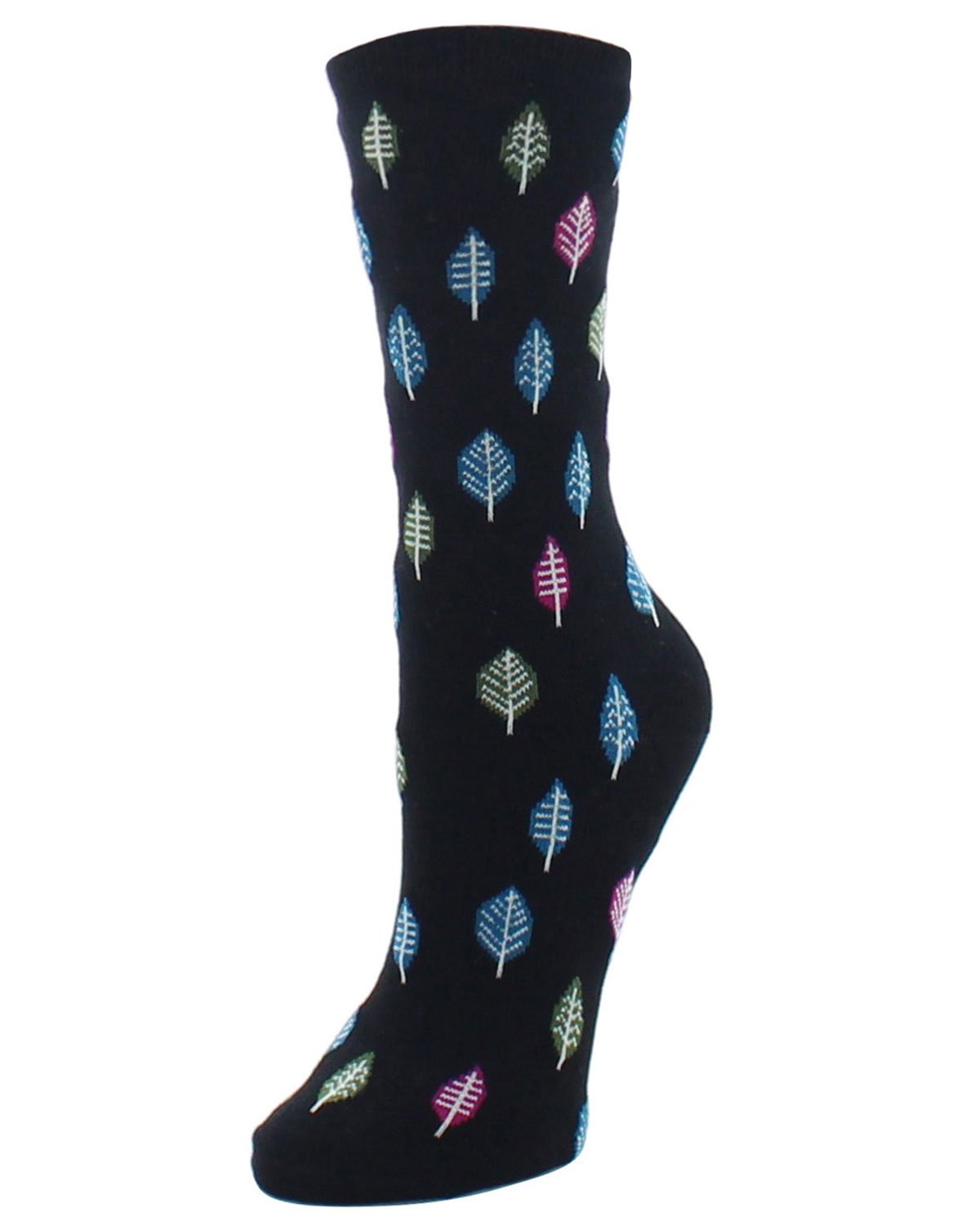Colorful Leaves Bamboo Blend Crew Socks : Color: Black