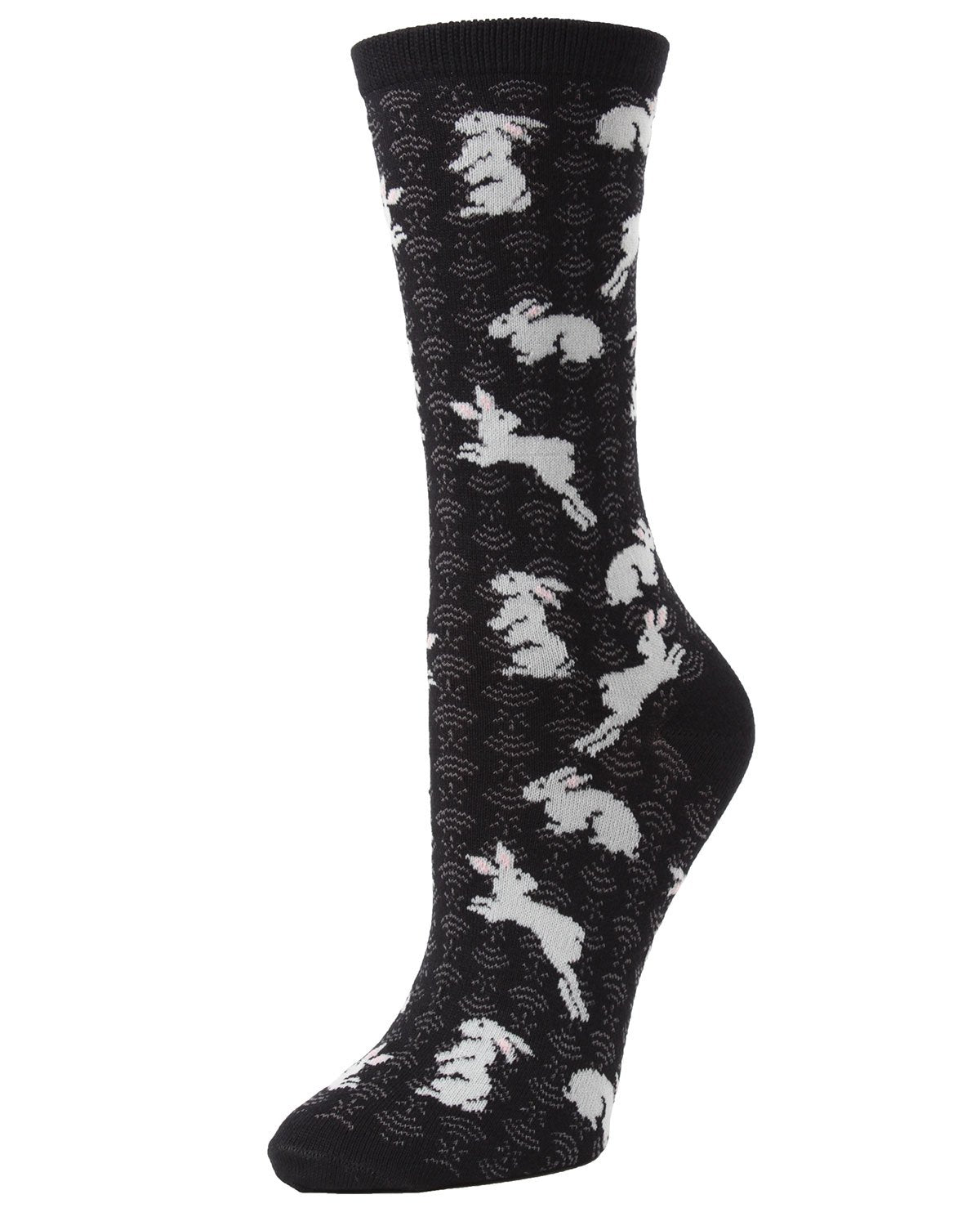 Women's Bunny Hop Bamboo Blend Novelty Crew Socks : Color: Black