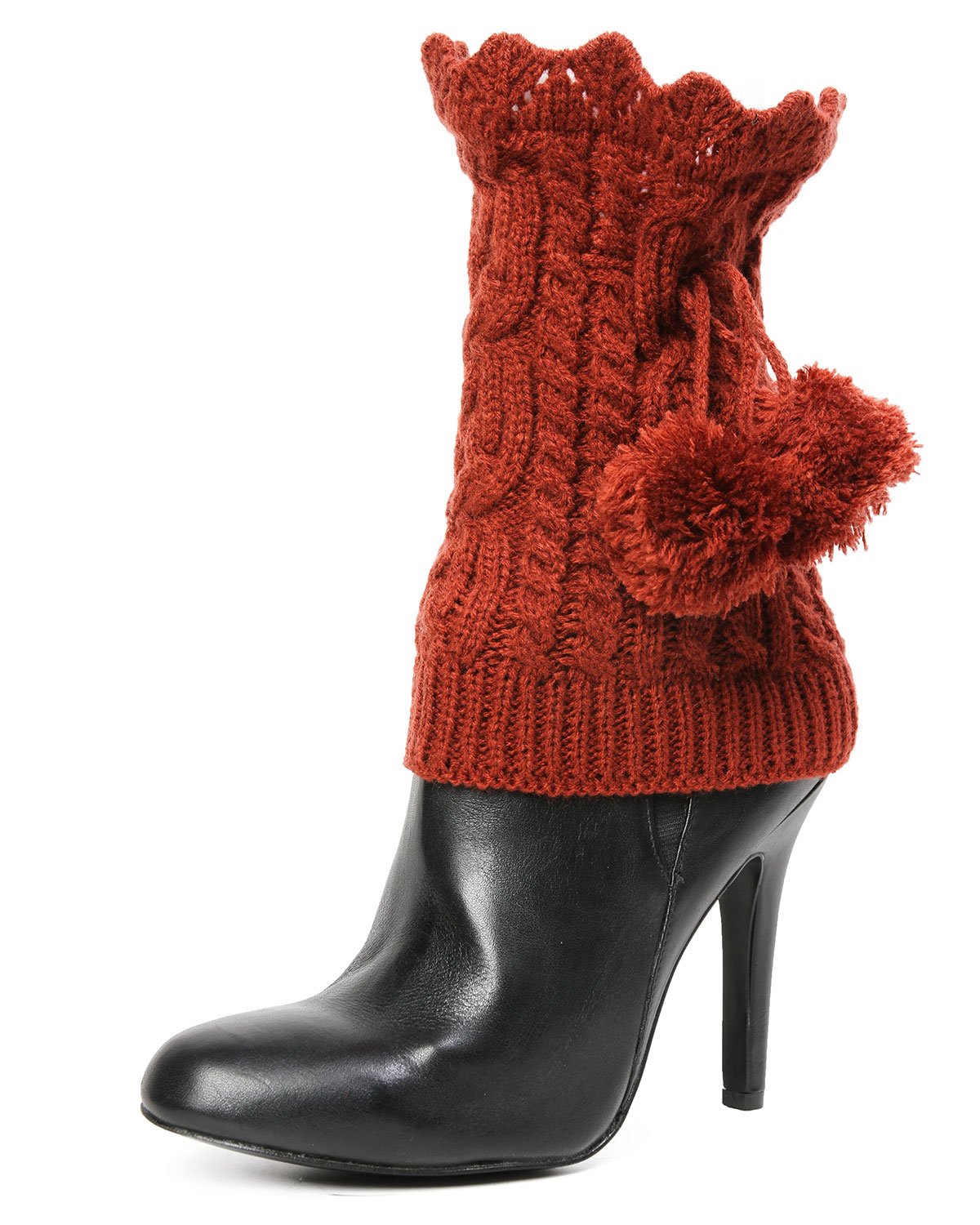 Blitzen Pom-Pom Knit Boot Toppers : Color: Fired Brick
