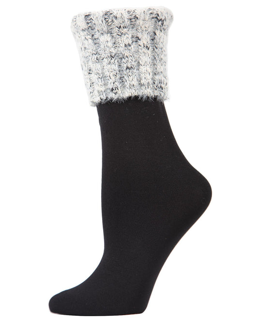 Women's Tonal Ribbed Premium Fleece-Lined Plush Crew Socks : Color: Black/White