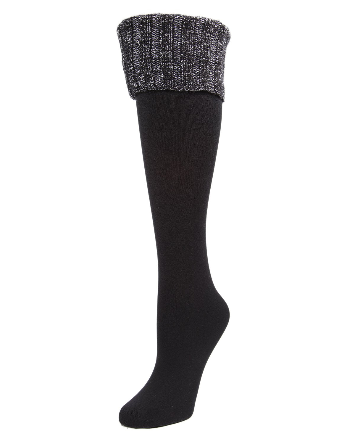Leeds Fleece-Lined Cuffed Knee High Sock : Color: Black/Black Lurex
