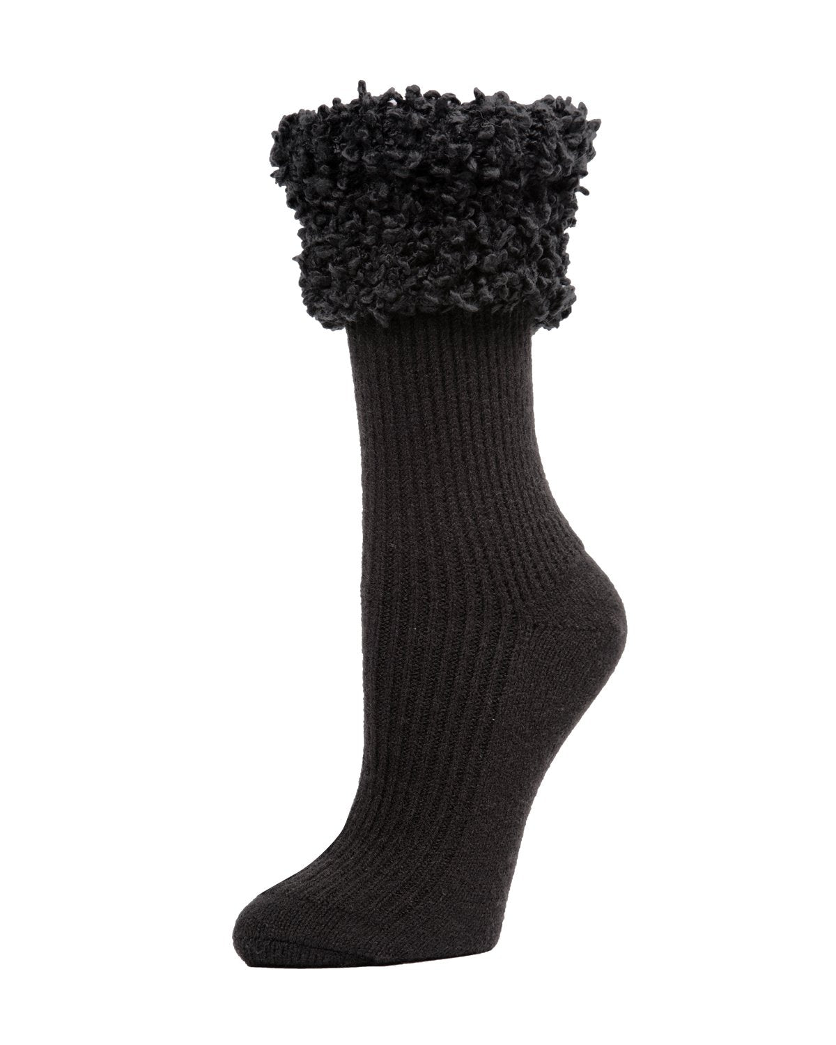 Women's Elegant Rib Cuffed Plush Crew Socks : Color: Black