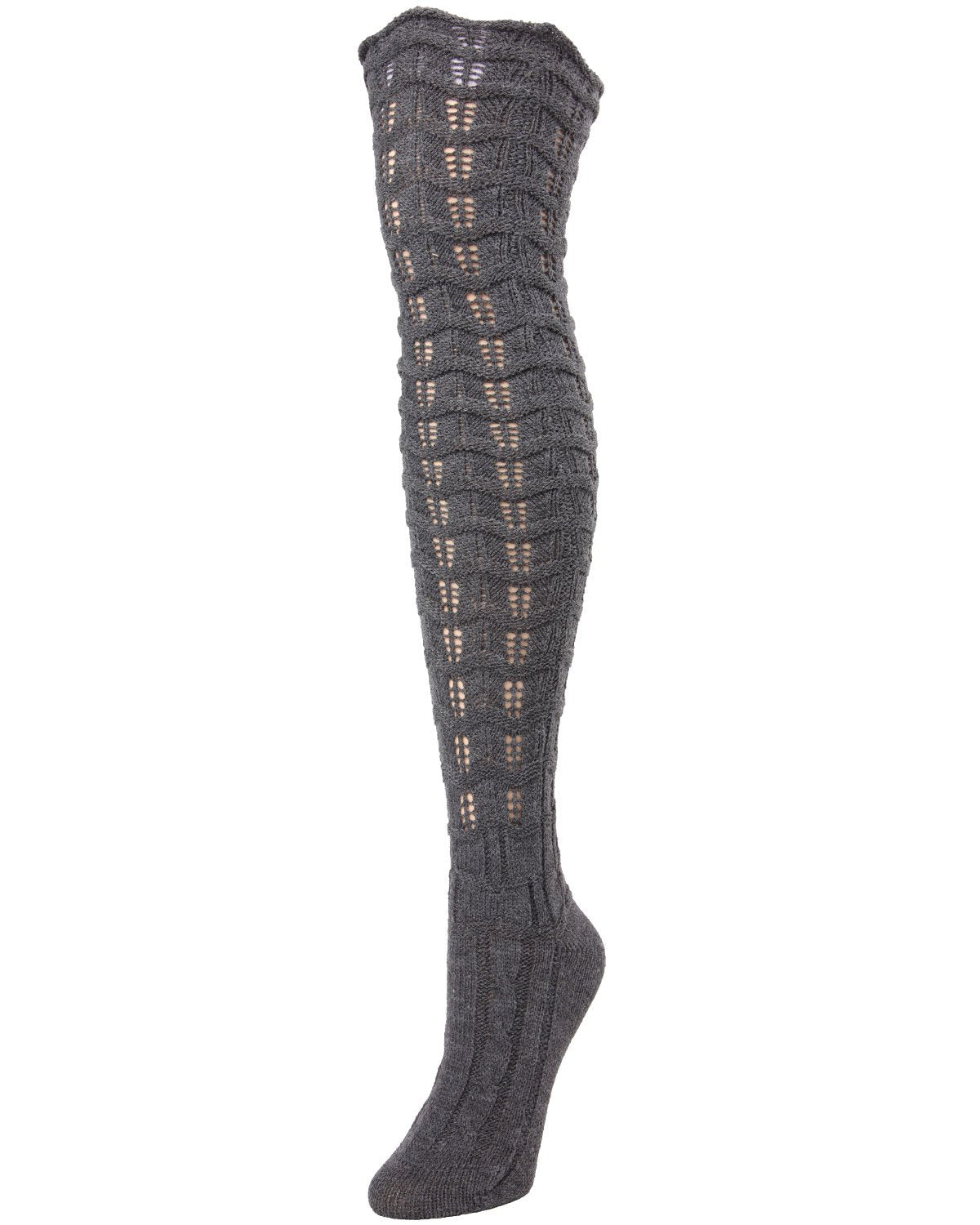 Marzipan Chevron Knit Over the Knee Boot Socks : Color: Dark Gray Heather