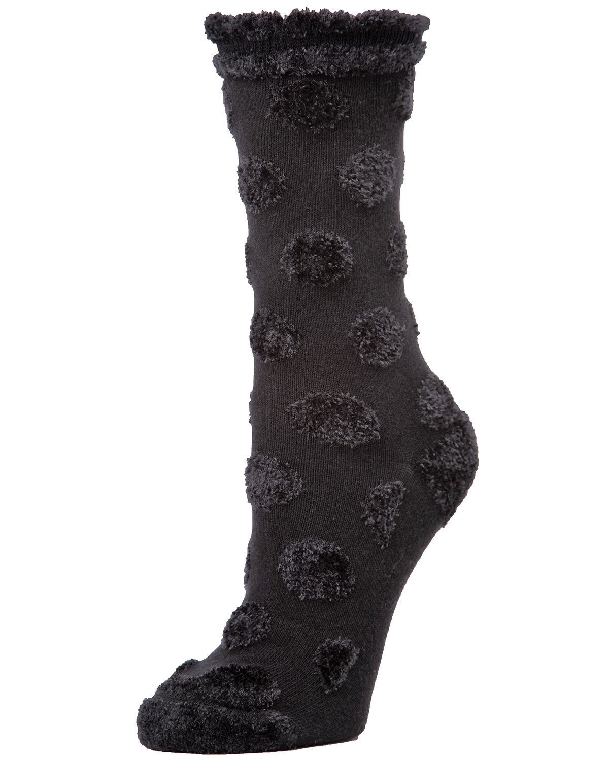Laghetto Fuzzy Polka Dot Cotton Blend Crew Socks : Color: Black