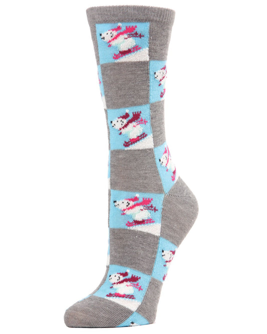 Women's Skiing Polar Bear Holiday Crew Socks : Color: Medium Gray Heather